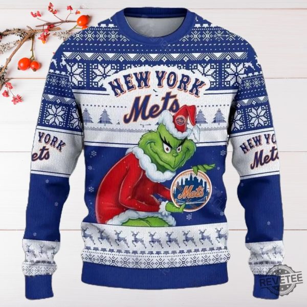 Grinch York Mets Ugly Christmas Sweater Ugly Sweatshirt revetee 1