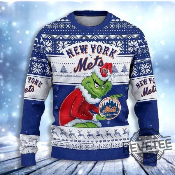 Grinch York Mets Ugly Christmas Sweater Ugly Sweatshirt revetee 2