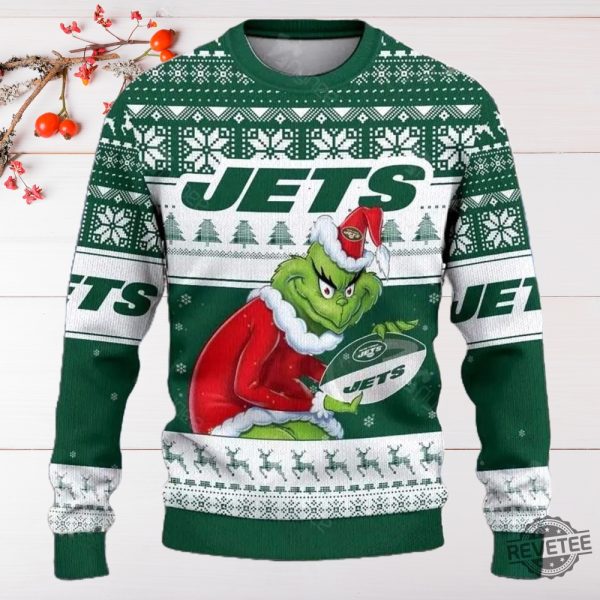 Grinch York Jets Ugly Christmas Sweater Ugly Sweatshirt revetee 1