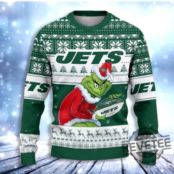 Grinch York Jets Ugly Christmas Sweater Ugly Sweatshirt revetee 2