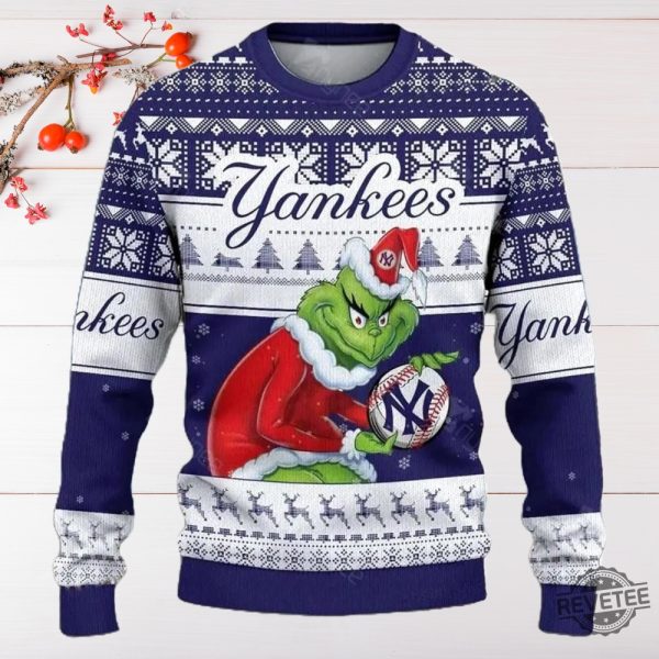 Grinch York Yankees Blue Christmas Ugly Christmas Sweater Ugly Sweatshirt revetee 1