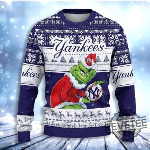 Grinch York Yankees Blue Christmas Ugly Christmas Sweater Ugly Sweatshirt revetee 2