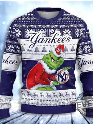 Grinch York Yankees Blue Christmas Ugly Christmas Sweater Ugly Sweatshirt revetee 2