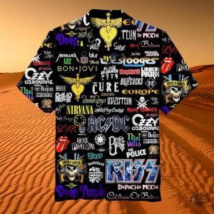 rock band collage hawaiian shirt and shorts classic rock music aloha beach button up shirt laughinks 1