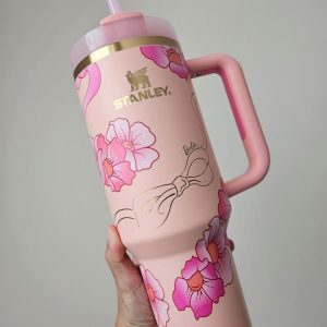 stanley barbie pink tumbler cup 40oz valentines day gift peaches cream gold or silver stanley dupe 40 oz laughinks 2