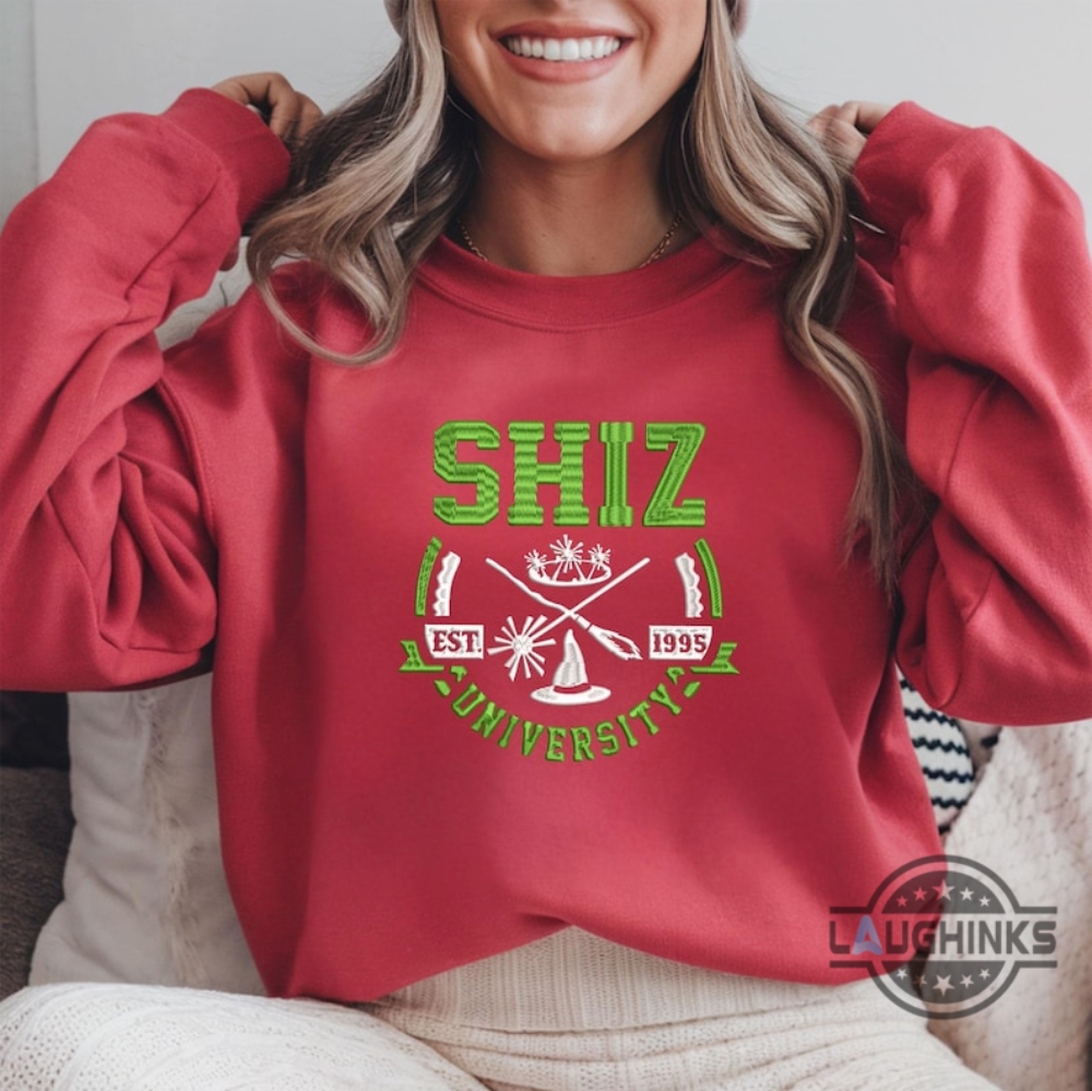 Shiz University Embroidered Sweatshirt T Shirt Hoodie Witches Defying Gravity Crewneck Musical Elphaba Broadway Movie Fan Gift