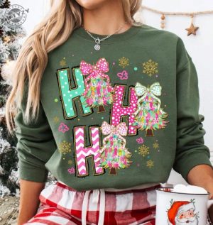 Colorful Coquette Glitter Christmas Tree Shirt Ho Ho Ho Christmas Tree Girly Tshirt Bright Color Christmas Coquette Bow Dalmatian Dots Hoodie Brushstroke Sweatshirt giftyzy 3