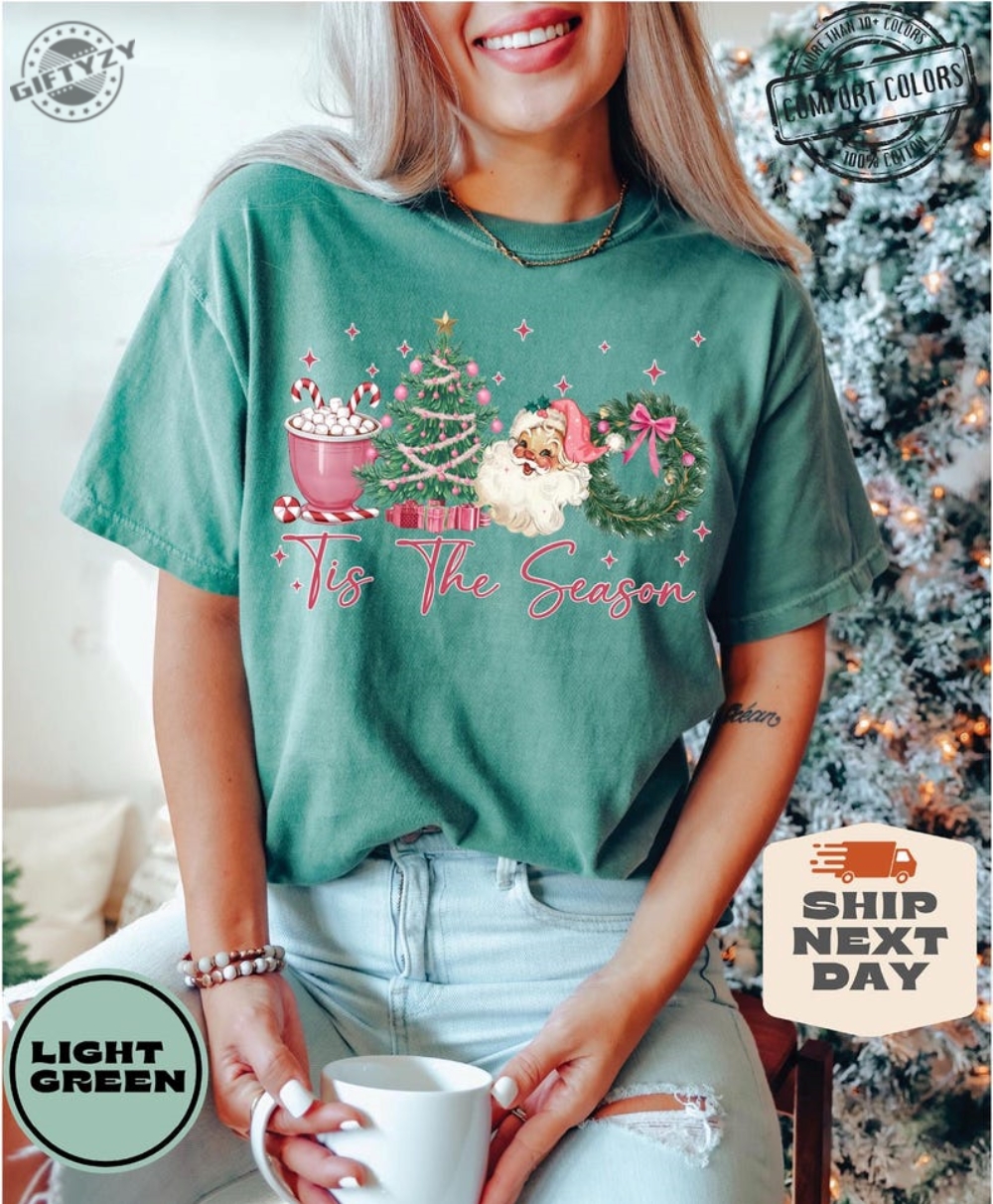 Tis The Season Coquette Bow Christmas Shirt Retro Christmas Hoodie Girly Christmas Sweater Merry Christmas Tshirt