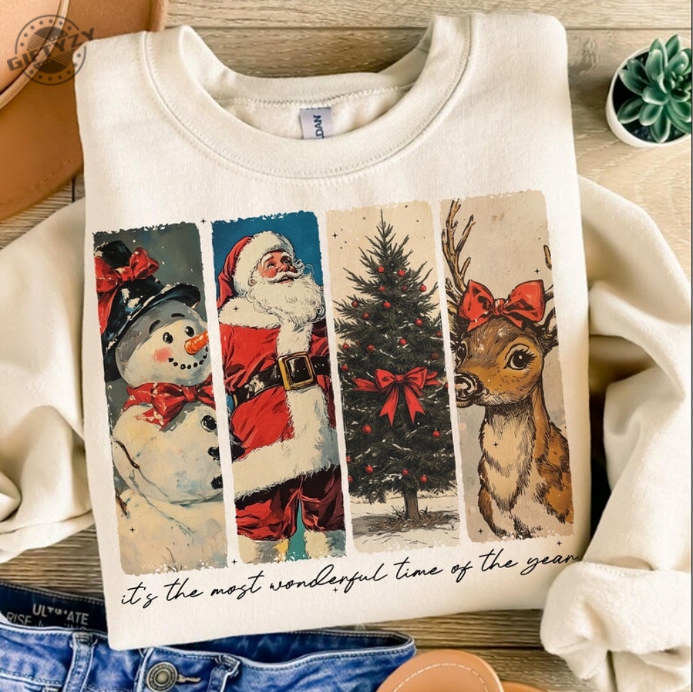 Its The Most Wonderful Time Of The Year Shirt Santa Claus Tshirt Vintage Christmas Hoodie Christmas Coquette Bow Sweatshirt Reindeer Snowman Shirt