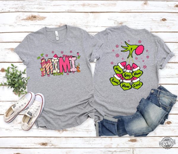 Custom Grinch Shirt Mommy Christmas Tee Grinch 2 Sides Tee Xmas Grandma Tee Mama Grinch Tee Kids Names Shirt Hoodie Sweatshirt revetee 1