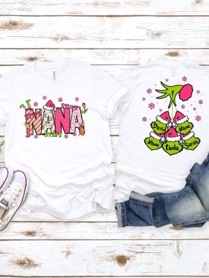 Custom Grinch Shirt Mommy Christmas Tee Grinch 2 Sides Tee Xmas Grandma Tee Mama Grinch Tee Kids Names Shirt Hoodie Sweatshirt revetee 2