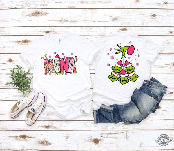 Custom Grinch Shirt Mommy Christmas Tee Grinch 2 Sides Tee Xmas Grandma Tee Mama Grinch Tee Kids Names Shirt Hoodie Sweatshirt revetee 2