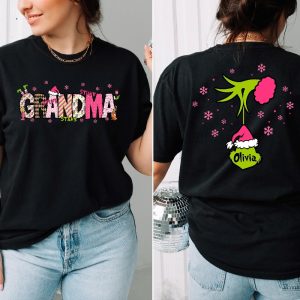 Custom Grinch Shirt Mommy Christmas Tee Grinch 2 Sides Tee Xmas Grandma Tee Mama Grinch Tee Kids Names Shirt Hoodie Sweatshirt revetee 3