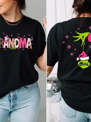 Custom Grinch Shirt Mommy Christmas Tee Grinch 2 Sides Tee Xmas Grandma Tee Mama Grinch Tee Kids Names Shirt Hoodie Sweatshirt revetee 3