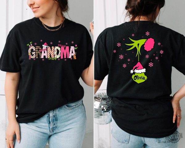 Custom Grinch Shirt Mommy Christmas Tee Grinch 2 Sides Tee Xmas Grandma Tee Mama Grinch Tee Kids Names Shirt Hoodie Sweatshirt revetee 3