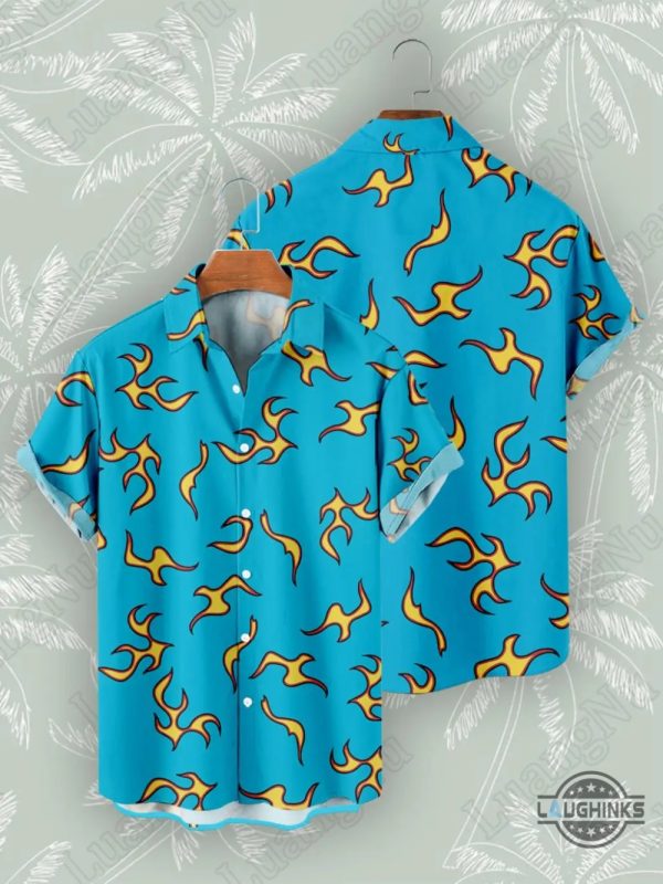 tyler the creator cherry bomb hawaiian shirt and shorts golf wang flame pattern button up aloha beach shirt laughinks 1