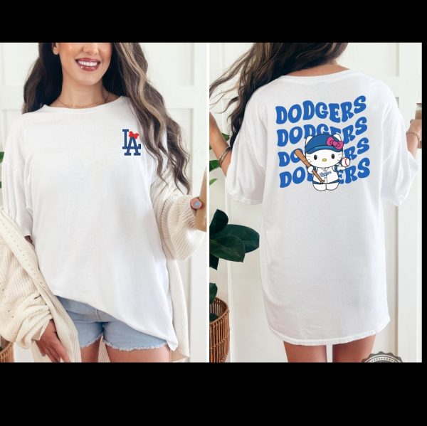 Hello Kitty Dodger Baseball Tee Baseball Tee Dodger Tshirt Mlb Shirt Hello Kitty Dodgers Shirt Hoodie Sweatshirt Unique revetee 1