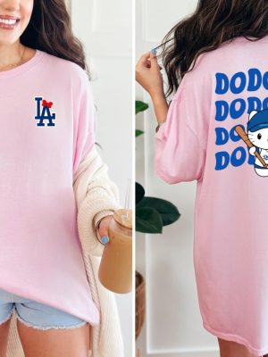 Hello Kitty Dodger Baseball Tee Baseball Tee Dodger Tshirt Mlb Shirt Hello Kitty Dodgers Shirt Hoodie Sweatshirt Unique revetee 3