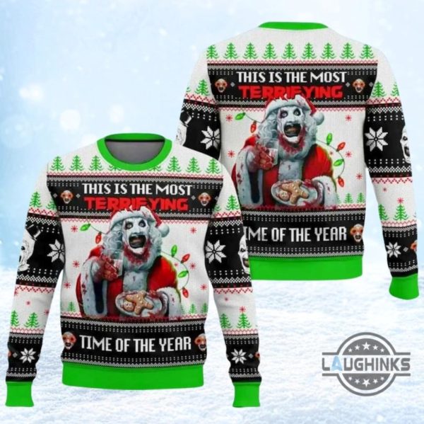 terrifier ugly christmas sweater art the clown this is the most terrifying time of the year artificial wool sweatshirt laughinks 2