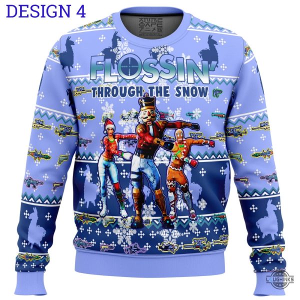 fortnite christmas sweater twas night party flossing through the snow ugly artificial wool sweatshirt laughinks 4