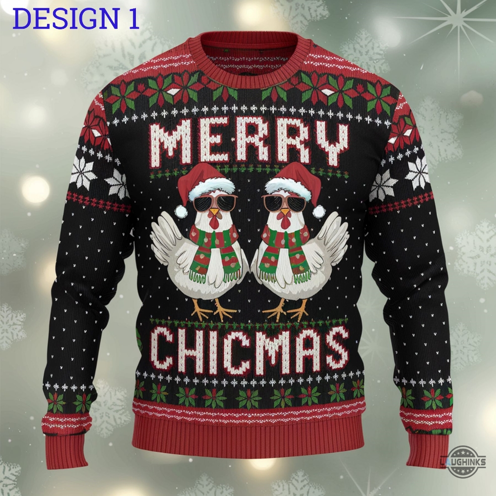 Merry Chicmas Sweater Christmas Chicken Ugly Artificial Wool Sweatshirt Funny Rooster Xmas Jumper