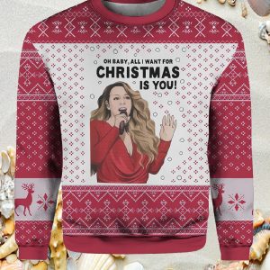 mariah carey christmas sweater all i want for christmas is your artificial wool ugly sweatshirt laughinks 1