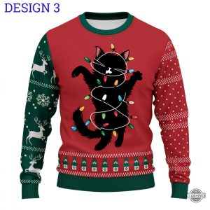 cute black cat ugly christmas sweater griswold cat wrapped in christmas lights funny artificial wool sweatshirt laughinks 3