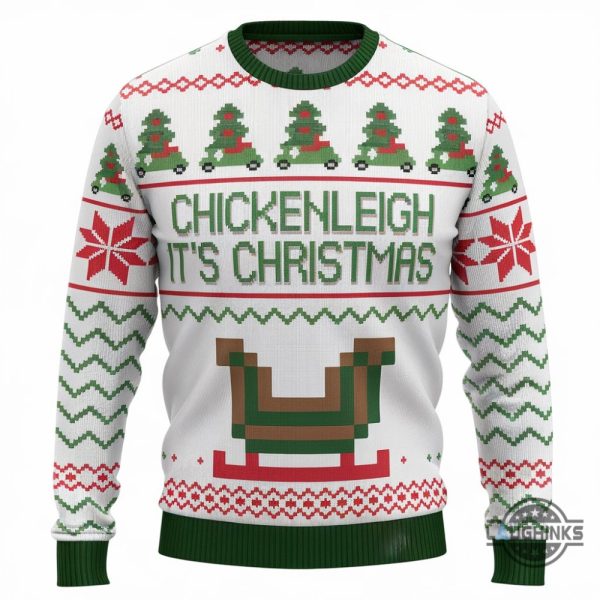 chickenleigh its christmas ugly sweater santa chicken funny artificial wool sweatshirt laughinks 1