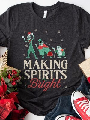 Making Spirits Bright Hitchhiking Ghosts Santa Hat Merry Christmas Haunted Mansion Shirt Disney Christmas Shirt Hoodie Sweatshirt revetee 2