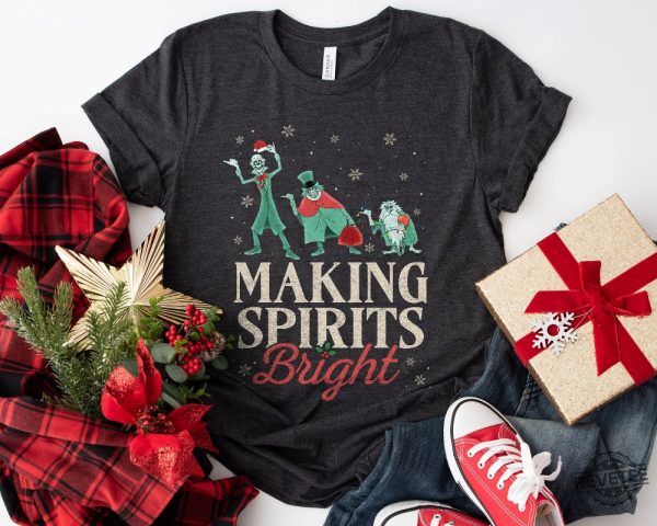 Making Spirits Bright Hitchhiking Ghosts Santa Hat Merry Christmas Haunted Mansion Shirt Disney Christmas Shirt Hoodie Sweatshirt revetee 2