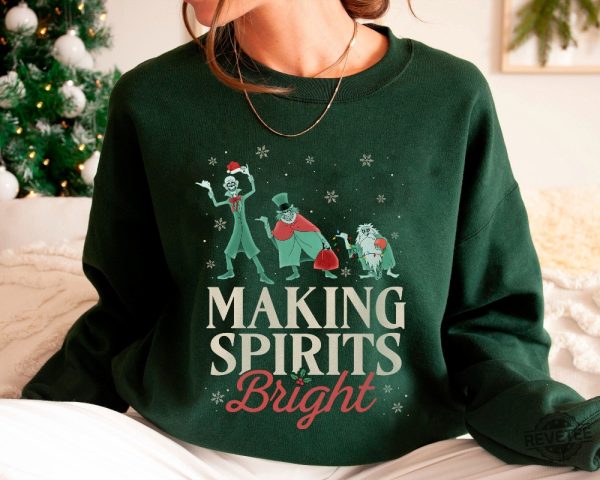 Making Spirits Bright Hitchhiking Ghosts Santa Hat Merry Christmas Haunted Mansion Shirt Disney Christmas Shirt Hoodie Sweatshirt revetee 3