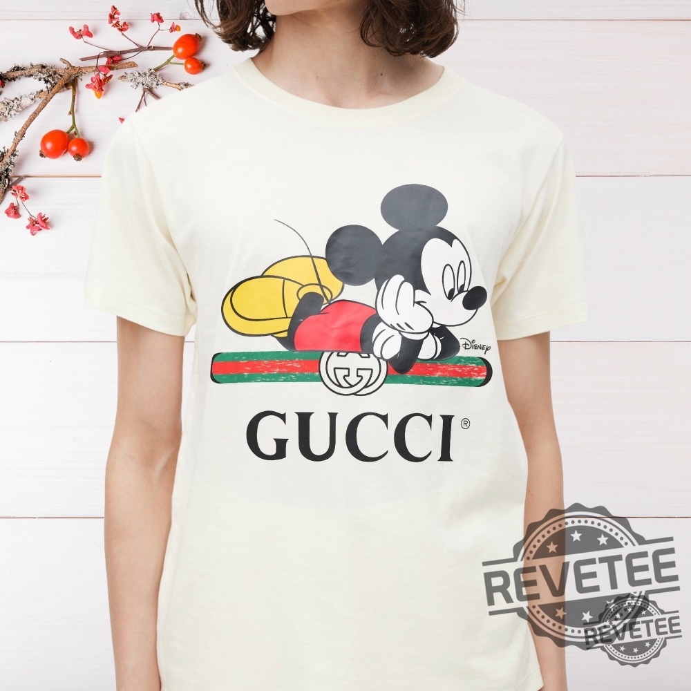 X Disney Cream Multicolour Logo T Shirt Gucci Mickey Mouse Shirt Hoodie Sweatshirt