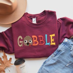 Embroidered Gobble Sweatshirt Thanksgiving Sweater Thanksgiving Turkey Shirt Thanksgiving Shirt Hoodie Sweatshirt revetee 2