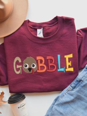 Embroidered Gobble Sweatshirt Thanksgiving Sweater Thanksgiving Turkey Shirt Thanksgiving Shirt Hoodie Sweatshirt revetee 2