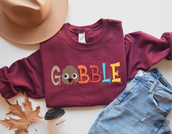 Embroidered Gobble Sweatshirt Thanksgiving Sweater Thanksgiving Turkey Shirt Thanksgiving Shirt Hoodie Sweatshirt revetee 2