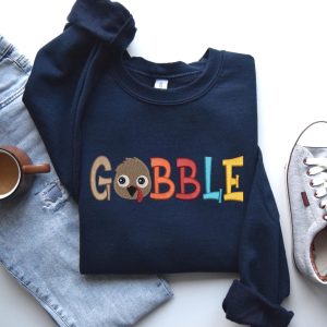 Embroidered Gobble Sweatshirt Thanksgiving Sweater Thanksgiving Turkey Shirt Thanksgiving Shirt Hoodie Sweatshirt revetee 3