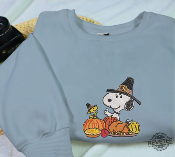 Snoopy Thanksgiving Embroidered Sweatshirt Thanksgiving Snoopy Embroidered Shirt Hoodie Sweatshirt Snoopy Thanksgiving Shirt revetee 1