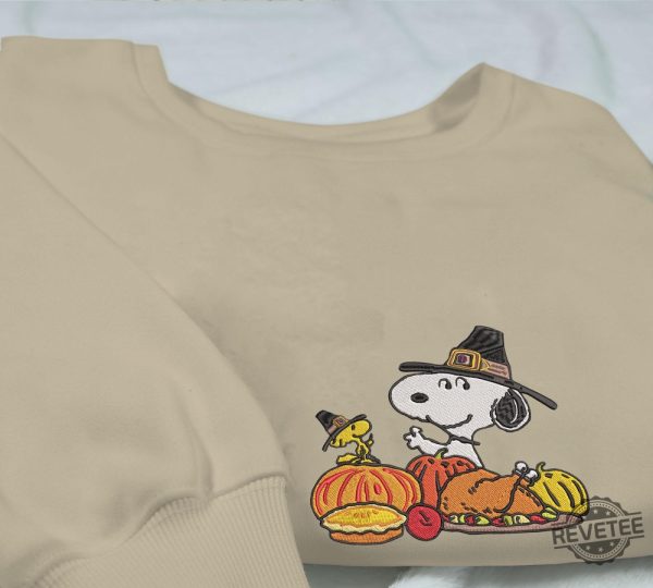 Snoopy Thanksgiving Embroidered Sweatshirt Thanksgiving Snoopy Embroidered Shirt Hoodie Sweatshirt Snoopy Thanksgiving Shirt revetee 2