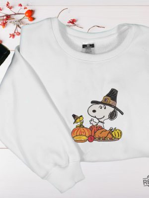 Snoopy Thanksgiving Embroidered Sweatshirt Thanksgiving Snoopy Embroidered Shirt Hoodie Sweatshirt Snoopy Thanksgiving Shirt revetee 5