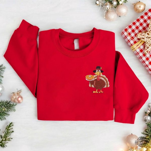 Thanksgiving Turkey Embroidered Sweatshirt Shirt Hoodie Thanksgiving Shirt Fall Sweatshirt Women Thanksgiving Sweater revetee 1