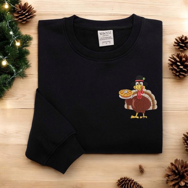 Thanksgiving Turkey Embroidered Sweatshirt Shirt Hoodie Thanksgiving Shirt Fall Sweatshirt Women Thanksgiving Sweater revetee 3