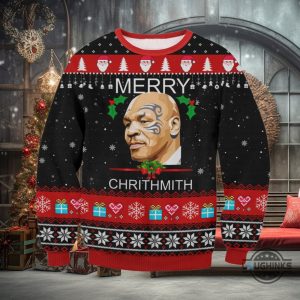 mike tyson ugly christmas sweater merry chrithmith artificial wool sweatshirt