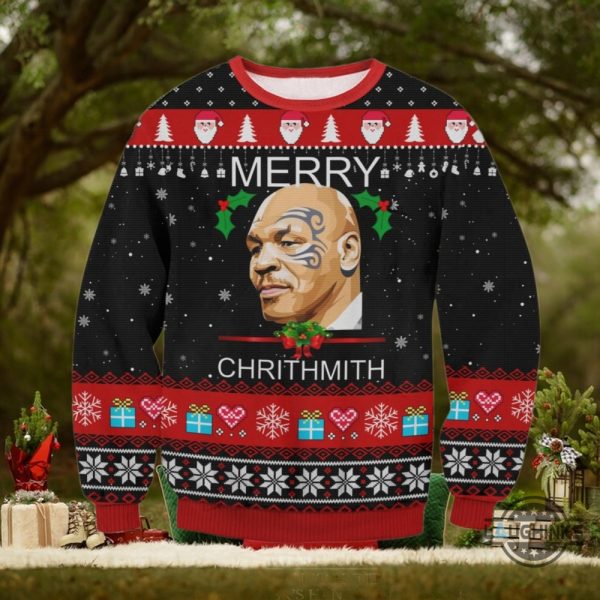 mike tyson ugly christmas sweater merry chrithmith artificial wool sweatshirt