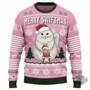 merry swiftmas ugly sweater merry christmas taylor swift cat artificial wool sweatshirt laughinks 1