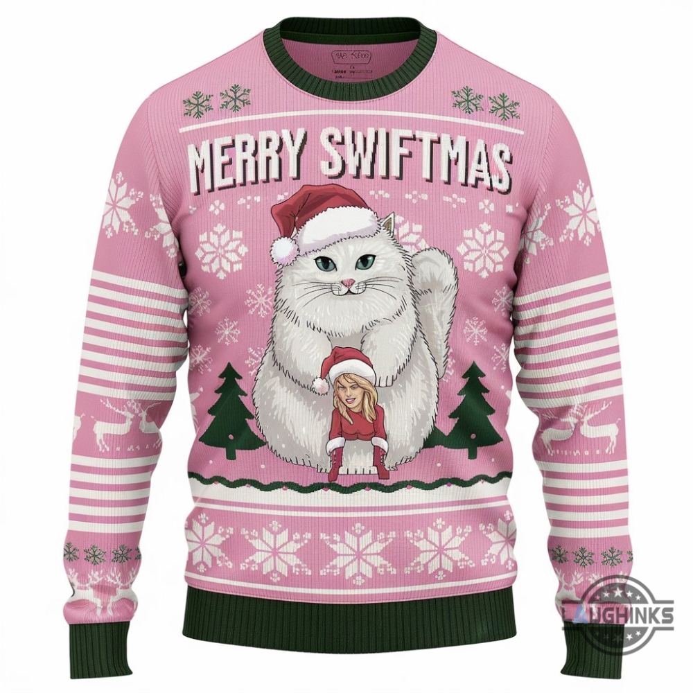 Merry Swiftmas Ugly Sweater Merry Christmas Taylor Swift Cat Artificial Wool Sweatshirt