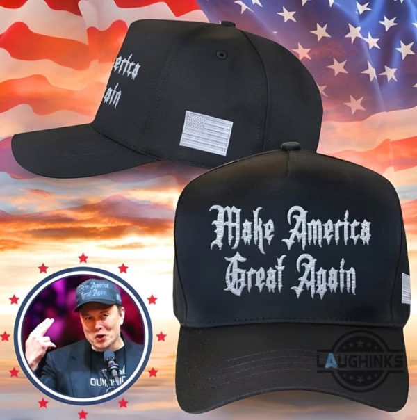 dark gothic embroidered maga hat elon musk make america great again baseball cap white letters version laughinks 3