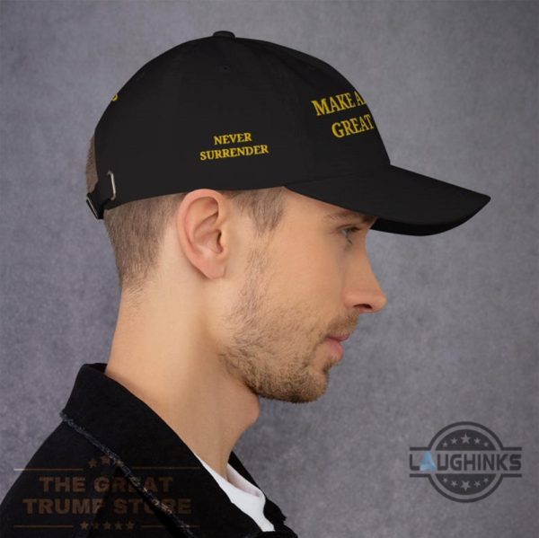 black and yellow maga hat donald trump gold dark make american great again never surrender embroidered baseball cap laughinks 3