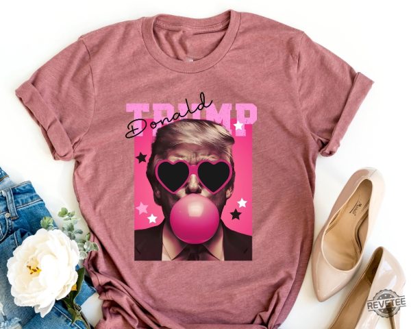 Donald Trump Shirt Sweatshirt Trump Bubble Gum Shirt Funny Trump Shirt Trump Pink Sun Glasses T Shirt Donald Trump Pink Shirts revetee 4