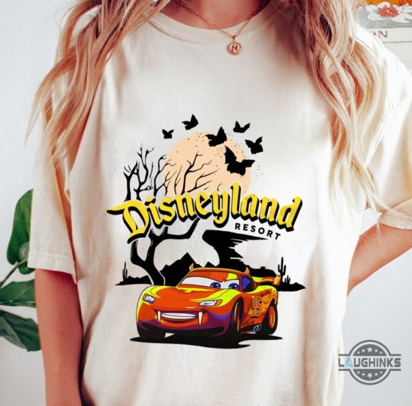 disneyland lightning mcqueen shirt orange pixar disney parks halloween car shirt laughinks 3