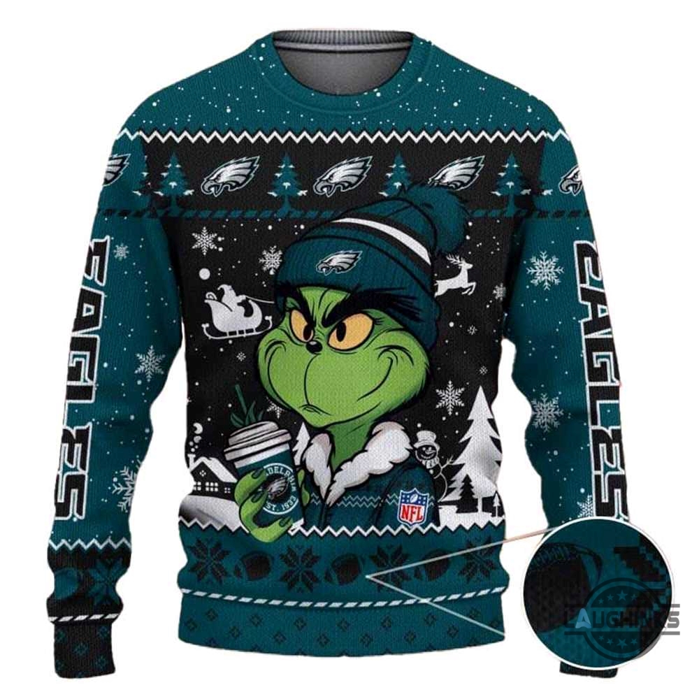 The Grinch Holding Philadelphia Eagles Coffee Ugly Christmas Sweater